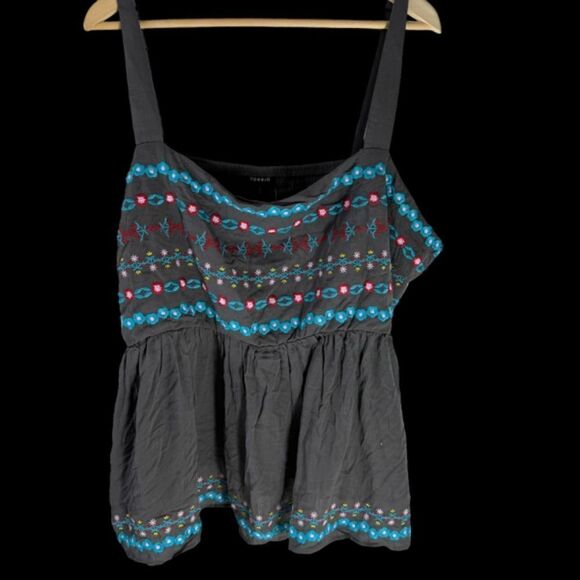 Torrid NWT Dark Grey Gauze Embroidered Peplum Top Sz 4X/26 - Picture 2 of 7